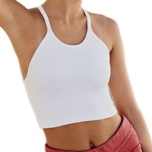 FP Movement Happiness Runs White Ribbed Cropped Tank Top X-Small